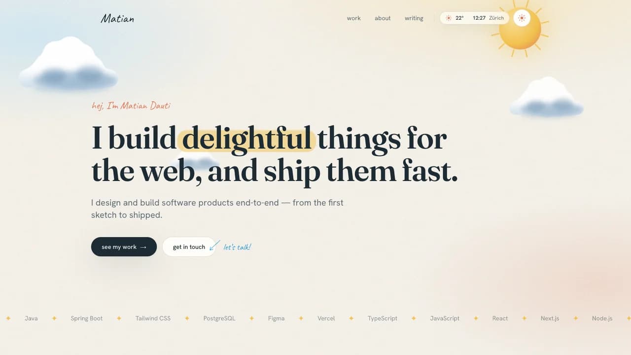 Startseite von matian.dev, Portfolio von Matian Dauti