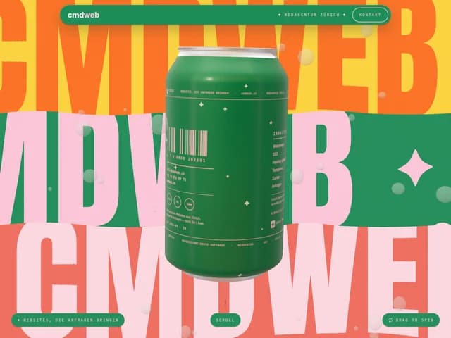 The Can, eine Dose mit cmdweb-Schriftzug in Gelb, Grün und Koralle