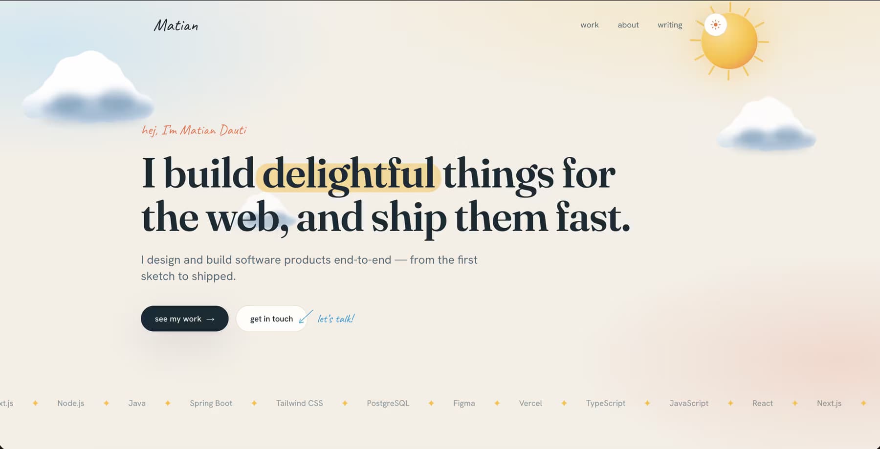 Website von matian.dev aus Schweiz, Webdesign, Hosting