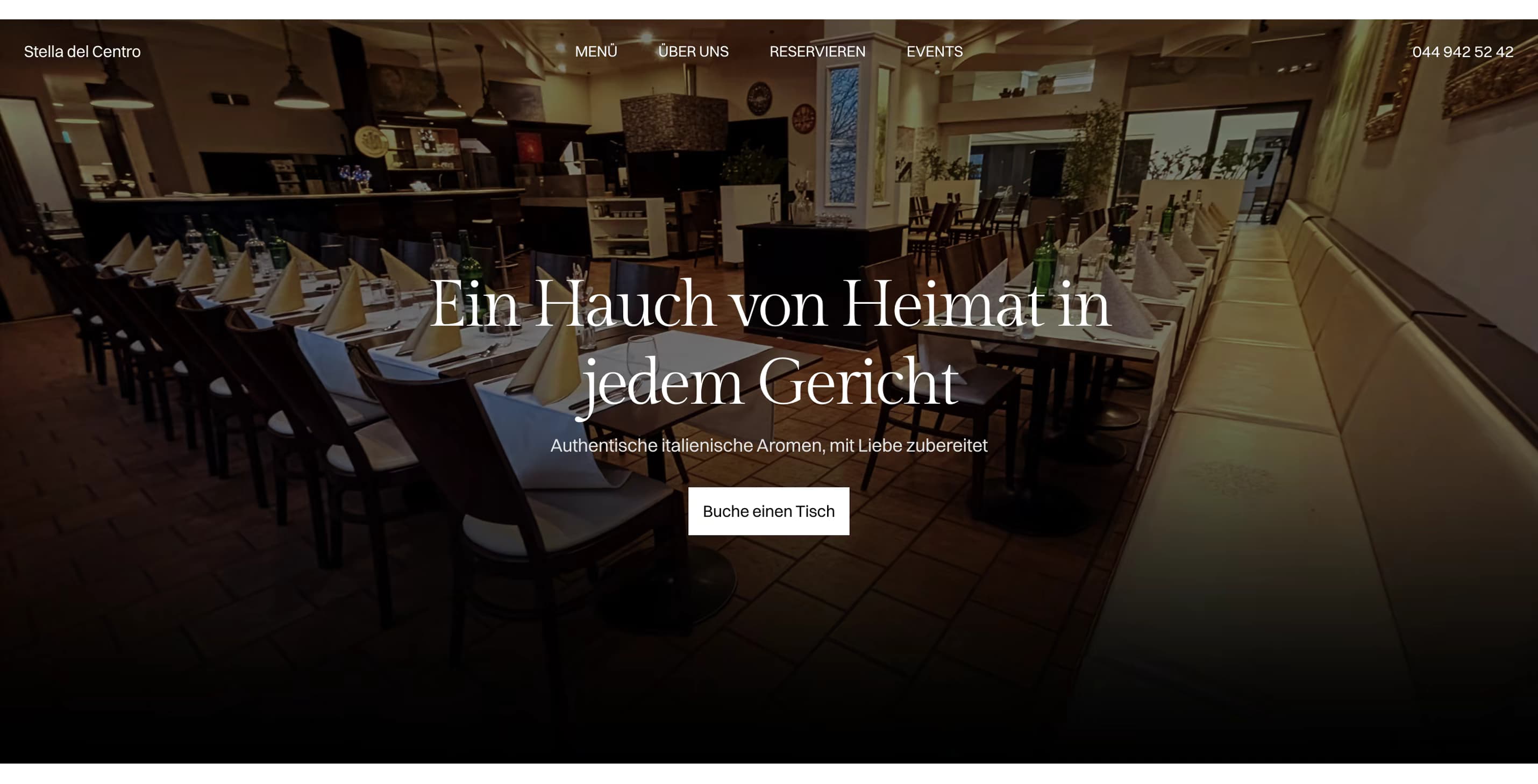 Website von Stella del Centro aus Uster, Webdesign, Reservierungssystem